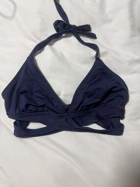 Kona Sol Navy Blue Faux Wrap Halter Bikini Top Size Small